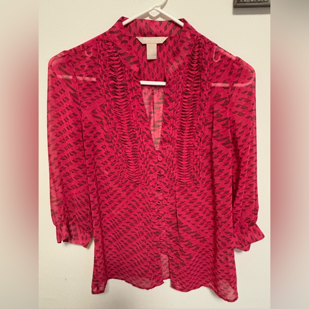 Banana Republic Pink Blouse Button Down Silky Dressy Professional Work Top
